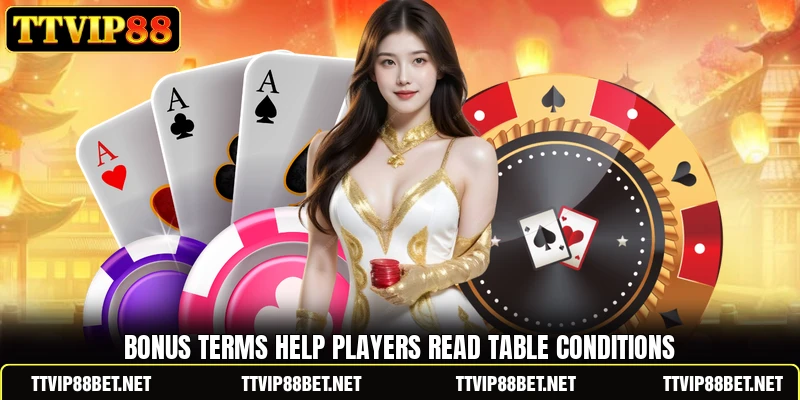 Bonus terms help players read table conditions Bonus terms help players read table conditions