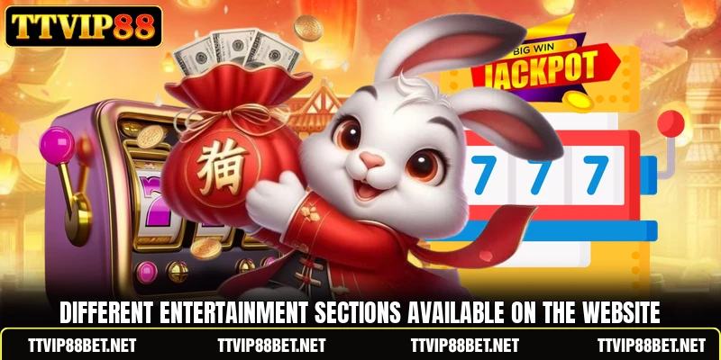 Different entertainment sections available on the website Different entertainment sections available on the website