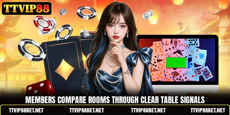 Members compare rooms through clear table signals Members compare rooms through clear table signals