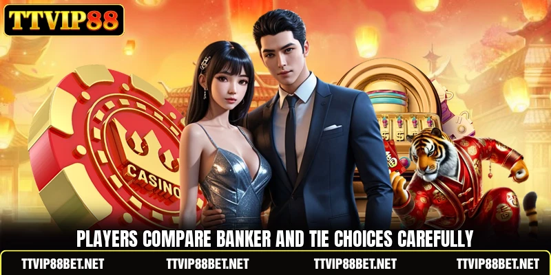 Players compare banker and tie choices carefully Players compare banker and tie choices carefully